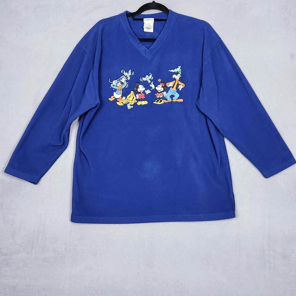 VINTAGE DISNEY Store Pullover Mens Large Fleece Mickey Minnie Goofy Donald 90s